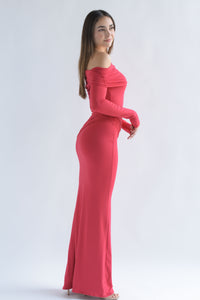 Fashion Styled Vestido off-shoulder pretina drapeada Rojo