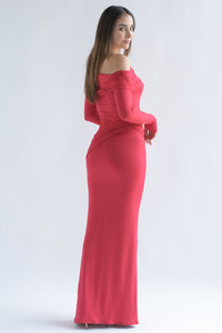 Fashion Styled Vestido off-shoulder pretina drapeada Rojo