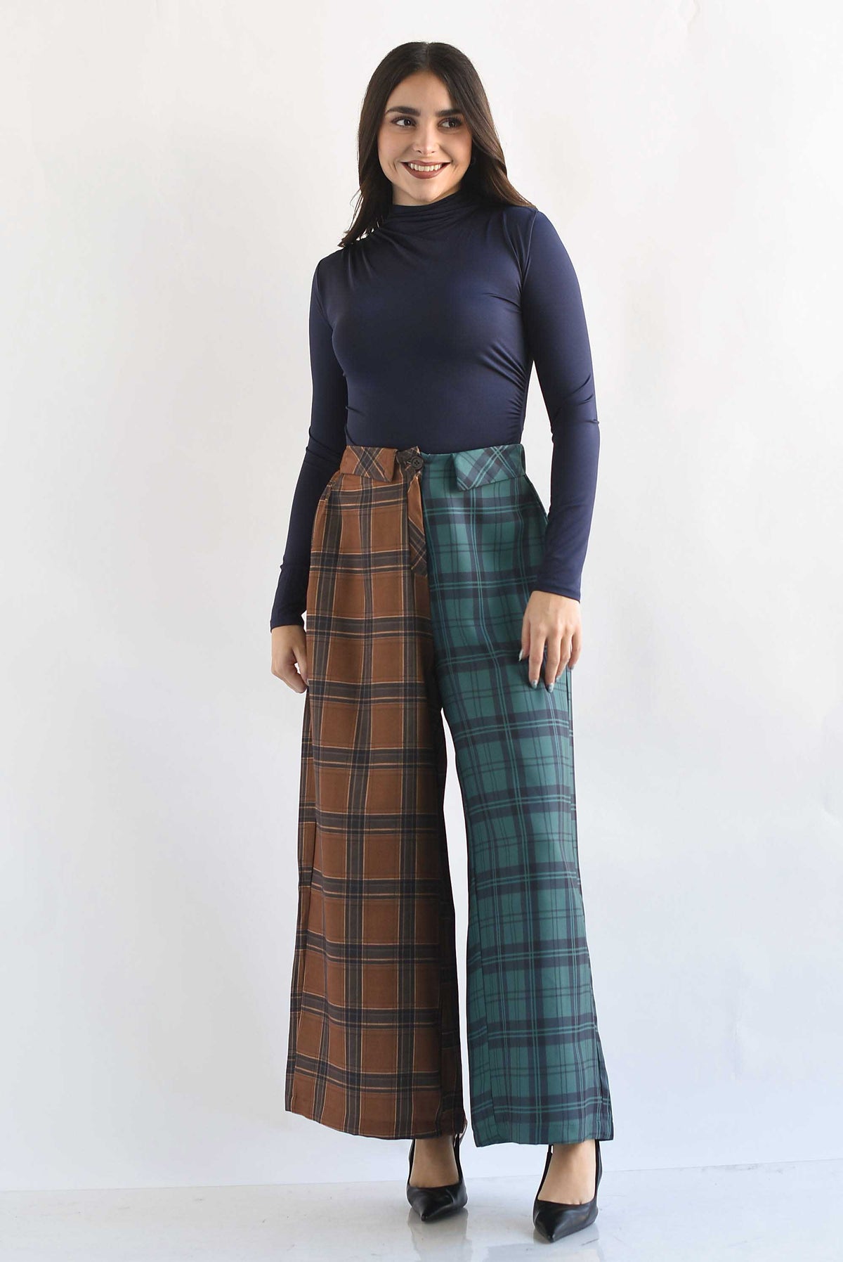 Pantalón pretina doblada cuadros