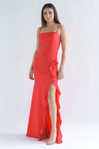 Fashion Styled Vestido largo olán corset Rojo