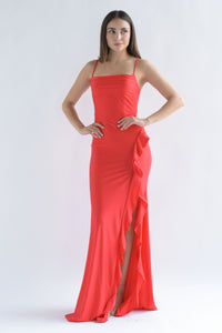 Fashion Styled Vestido largo olán corset Rojo