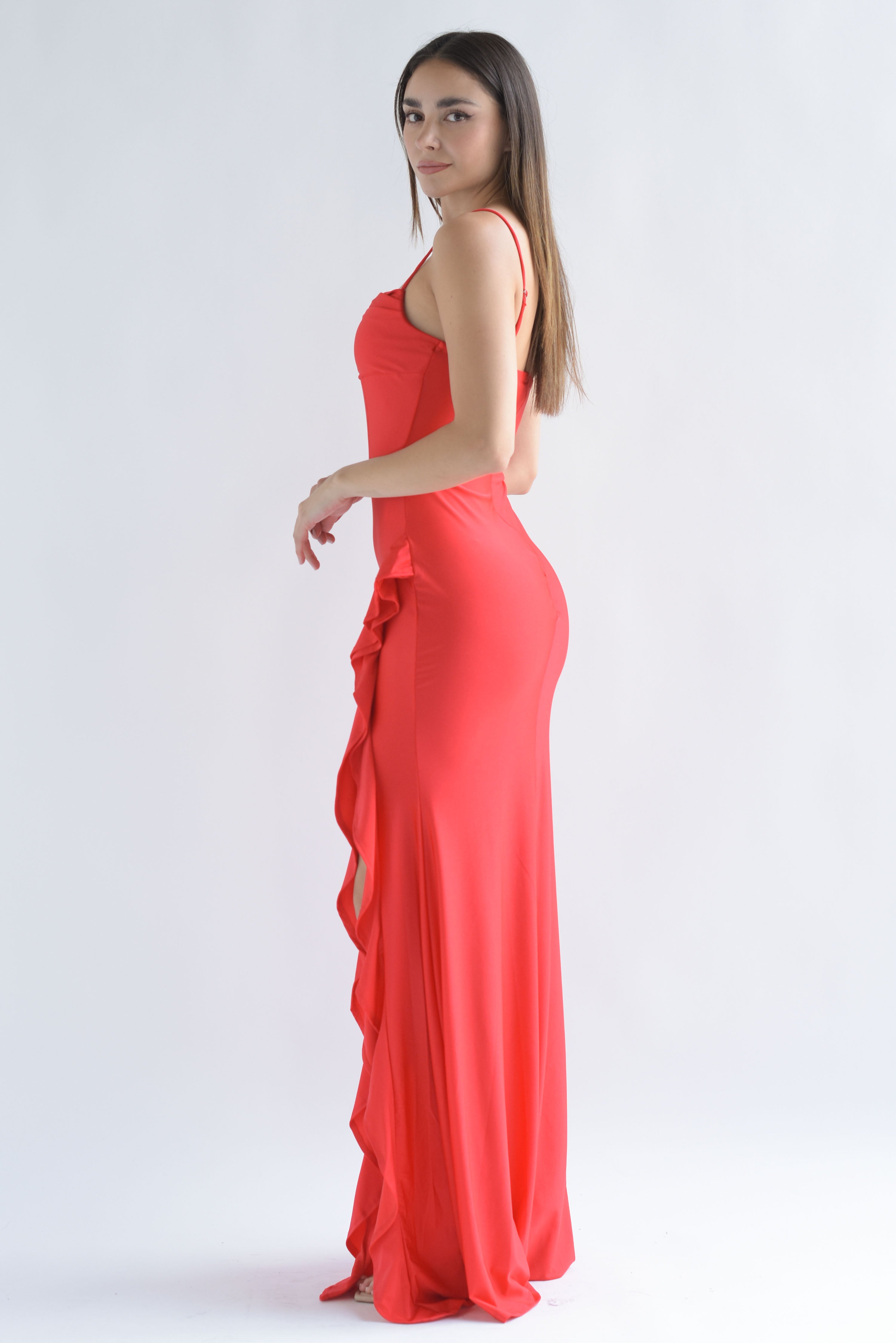 Vestido largo olán corset Rojo