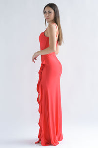 Fashion Styled Vestido largo olán corset Rojo