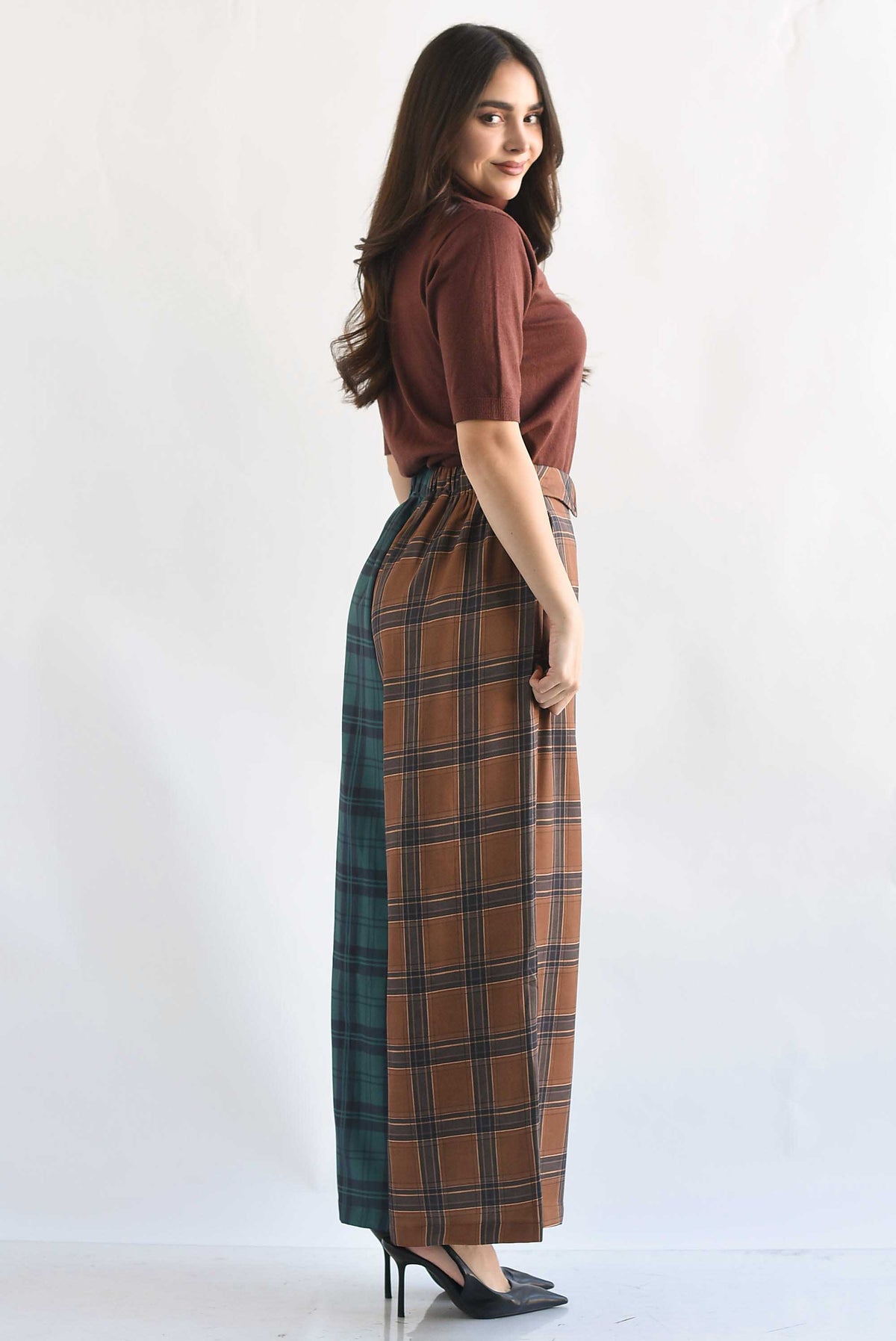 Pantalón pretina doblada cuadros