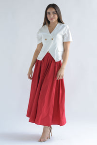 Fashion Styled Blazer lino manga corta cruzado Blanco
