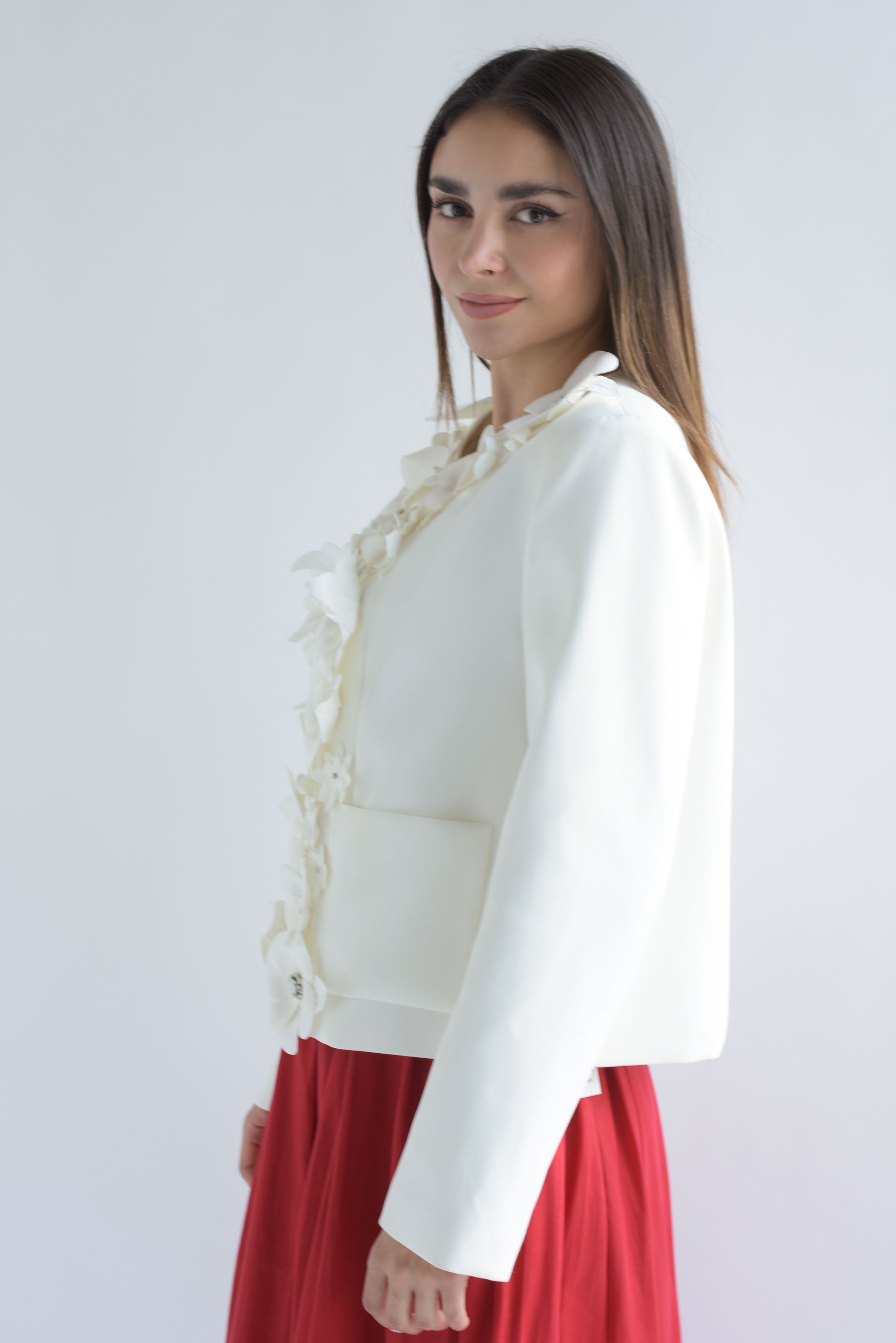 Blazer cierre flores Blanco
