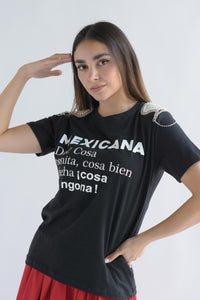 Fashion Styled T-Shirt MEXICANA hombreras brillos Negro