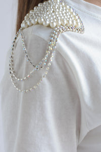 Fashion Styled T-Shirt MEXICANA hombreras brillos Blanca