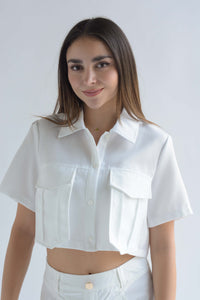 Fashion Styled Blusa crop cargo texturizada Blanco