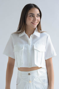 Fashion Styled Blusa crop cargo texturizada Blanco