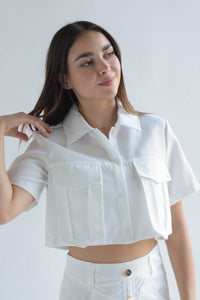 Fashion Styled Blusa crop cargo texturizada Blanco