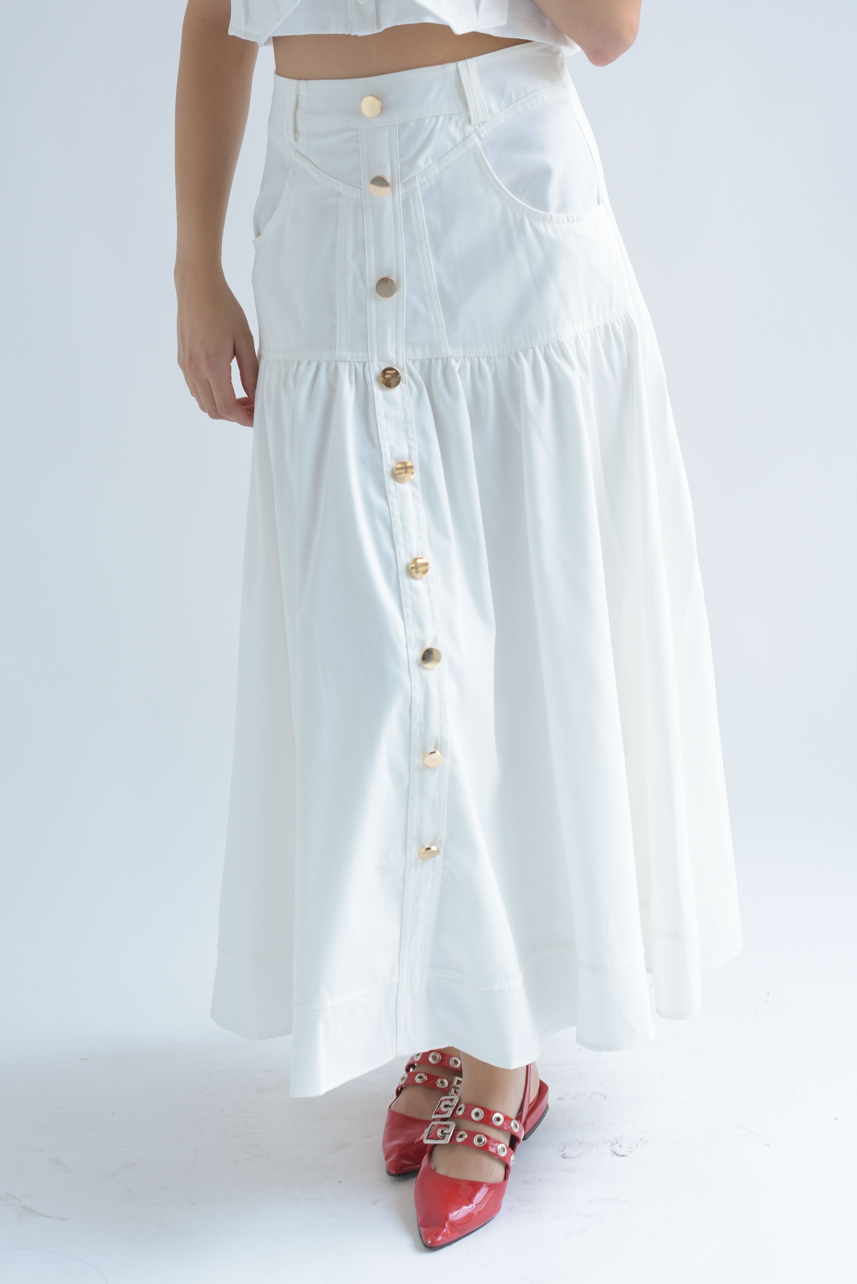 Falda pretina larga Blanco