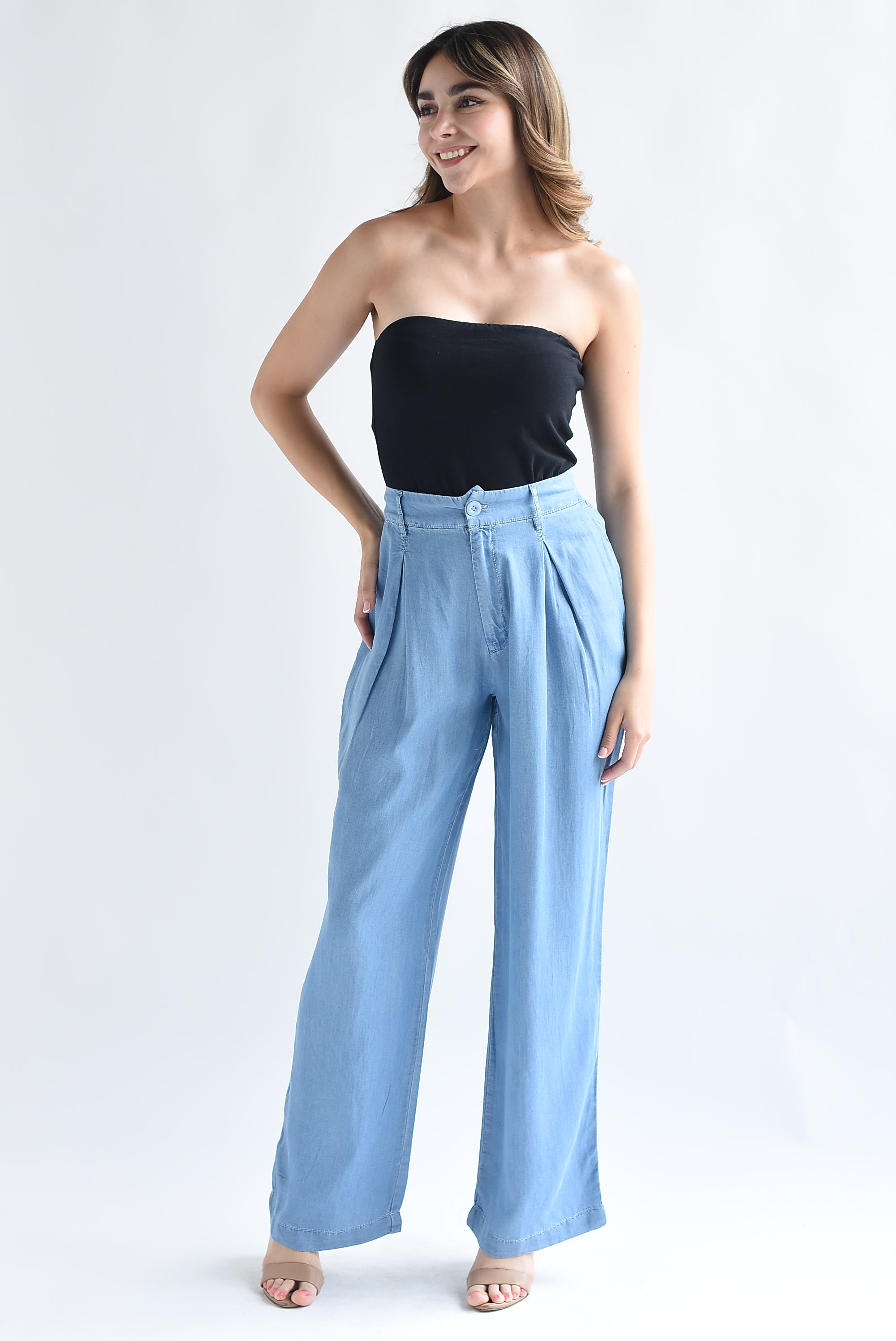 Pantalón de pierna ancha pinzas Denim Light