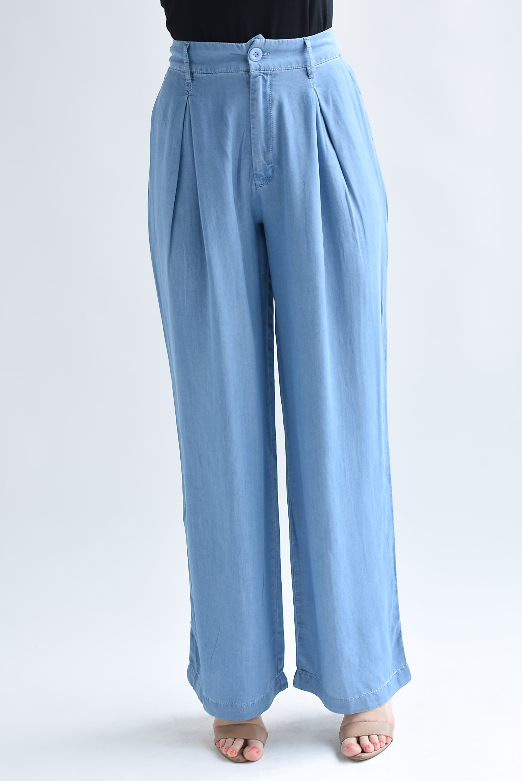 Pantalón de pierna ancha pinzas Denim Light