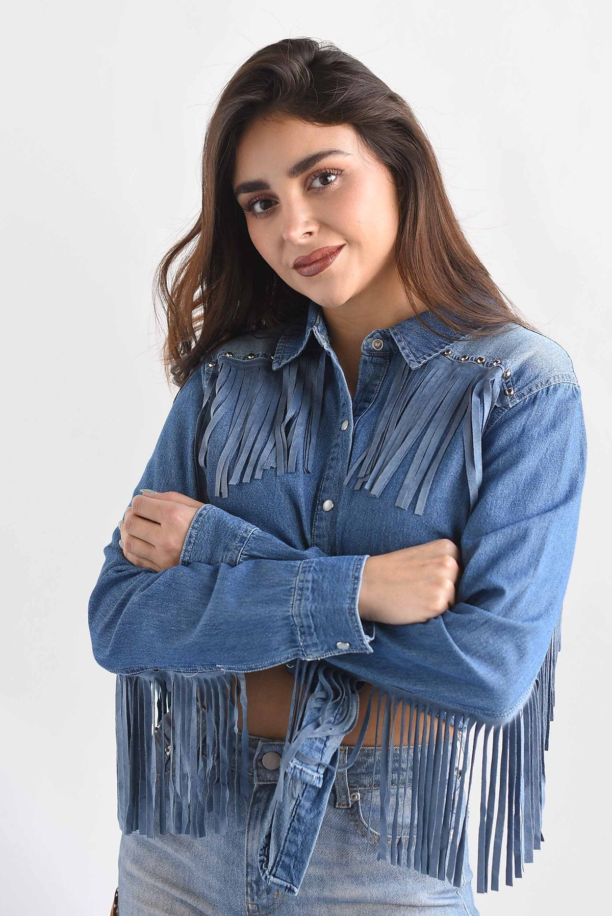 Camisa flecos estoperoles Denim