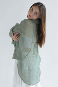 Fashion Styled Blusa corrugada manga vampiro Verde Sage