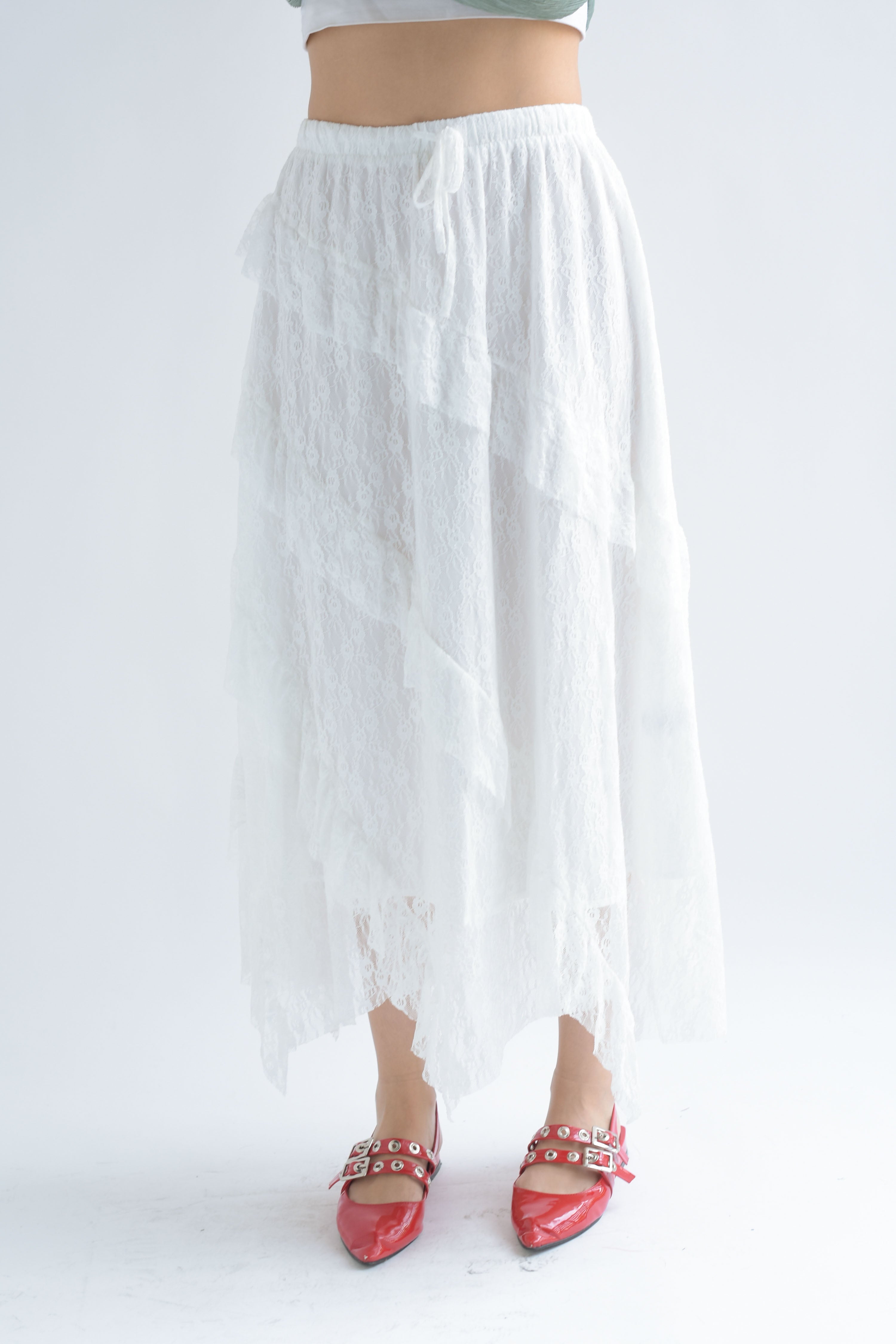 Falda encaje olanes asimétricos Blanco
