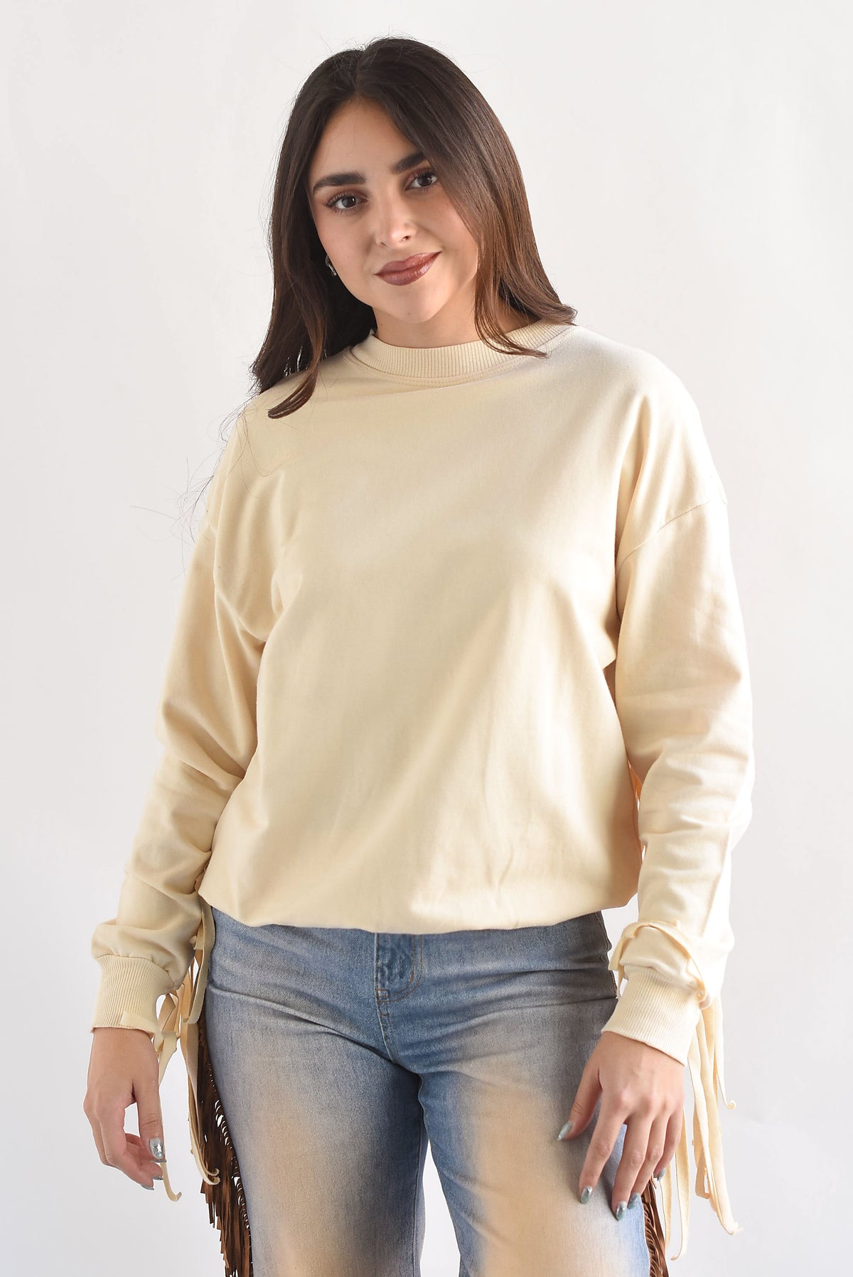 Sudadera flecos cowboy Beige