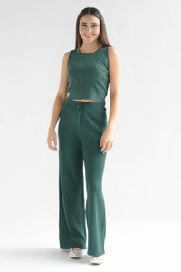 Fashion Styled Set Pantalón y Blusa punto brillos Verde Esmeralda