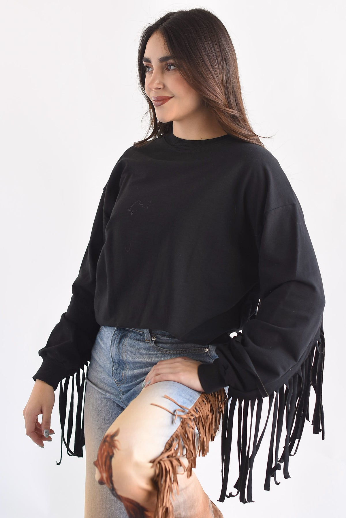 Sudadera flecos cowboy Negra