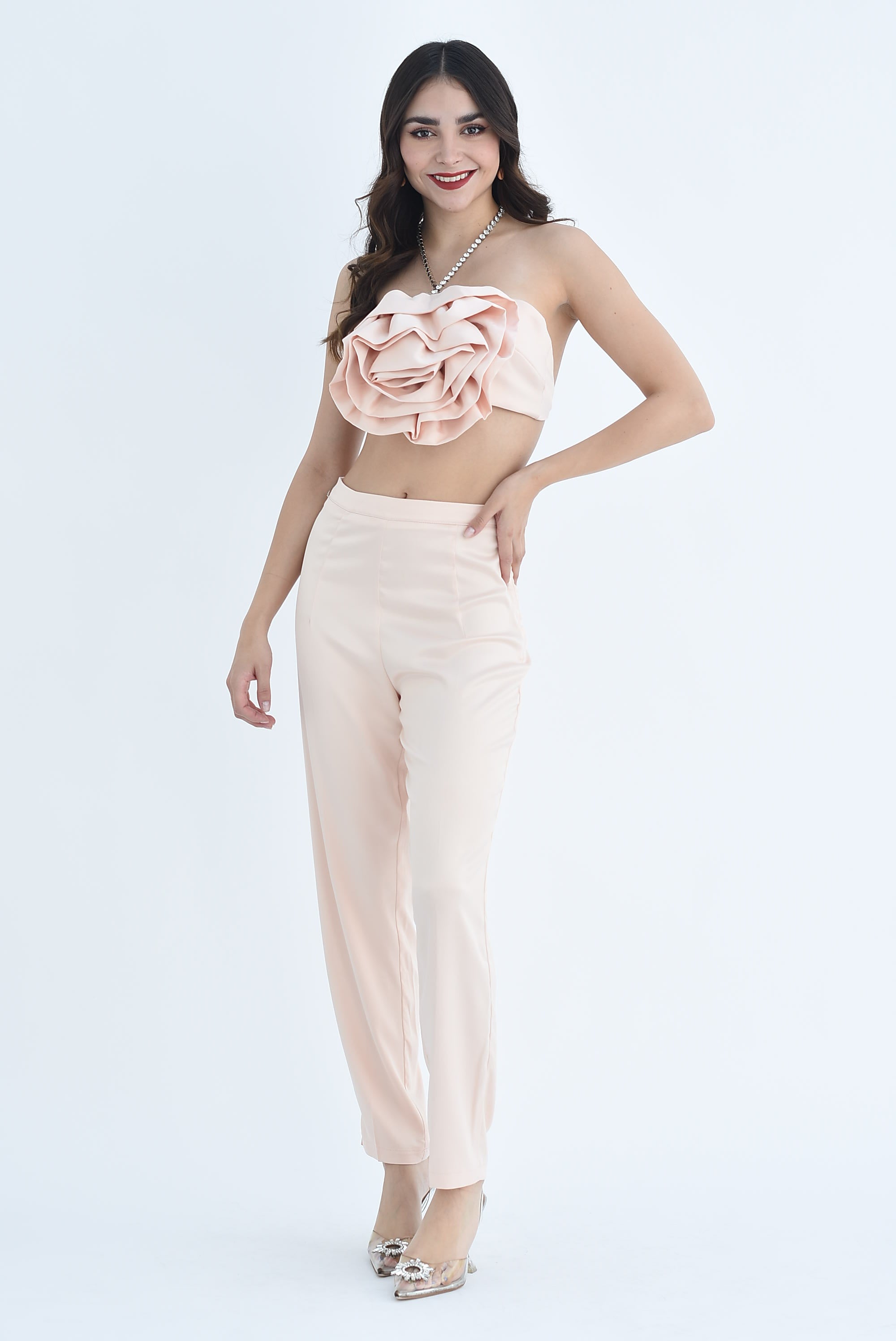 Set Pantalón y top Flor satín Blush