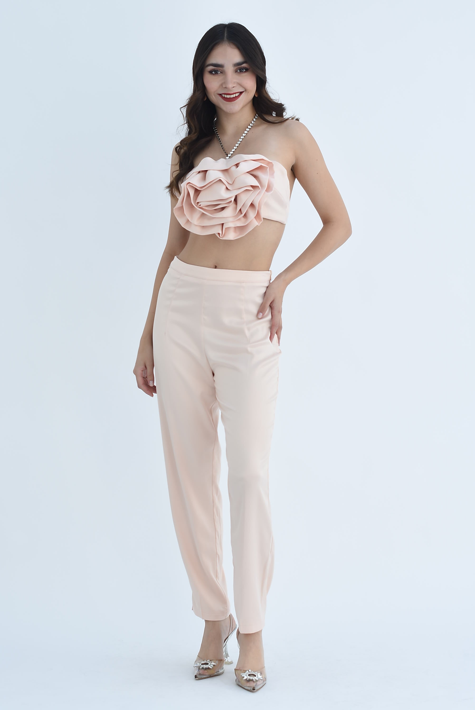 Set Pantalón y top Flor satín Blush