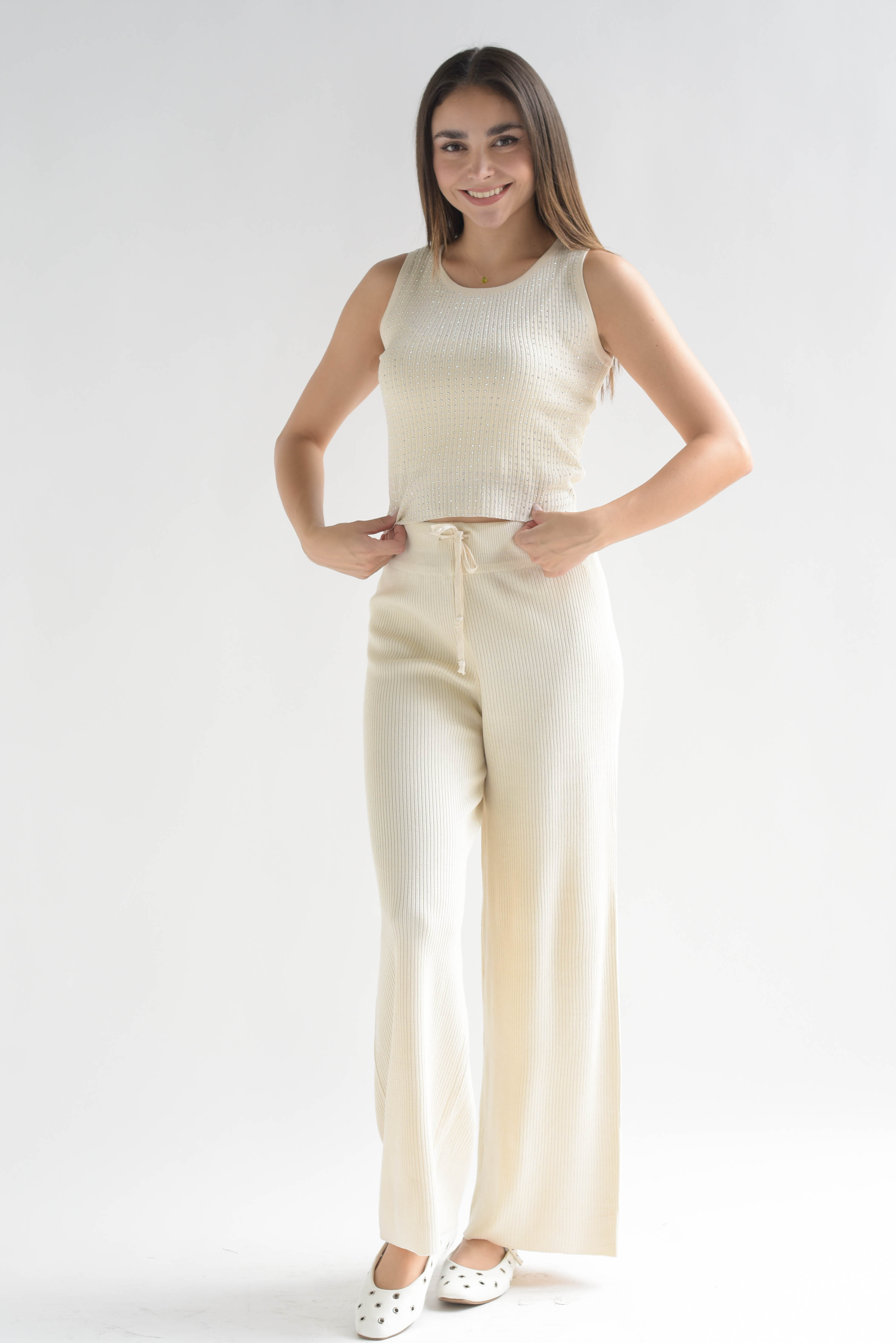 Set Pantalón y Blusa punto brillos Ivory