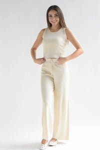 Fashion Styled Set Pantalón y Blusa punto brillos Ivory