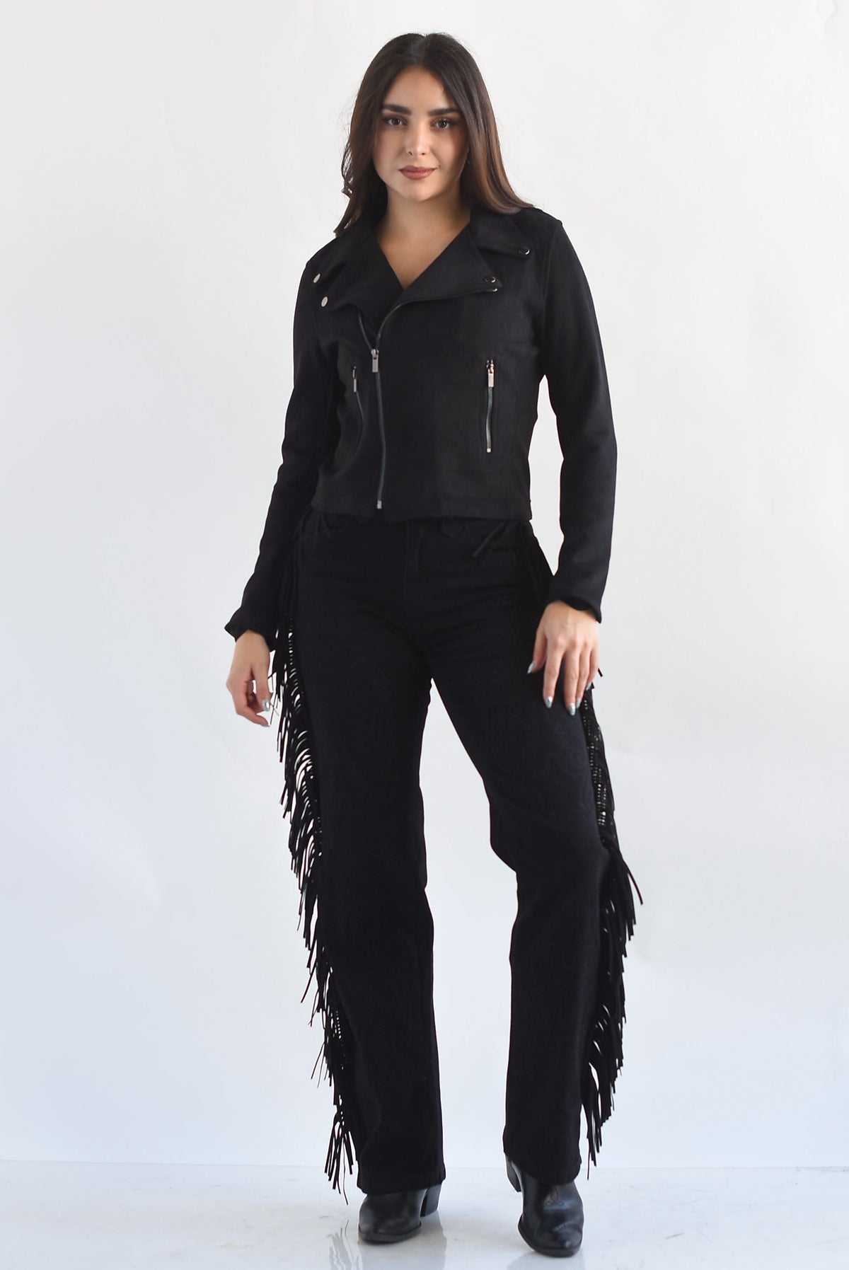 Chamarra biker suede Negro