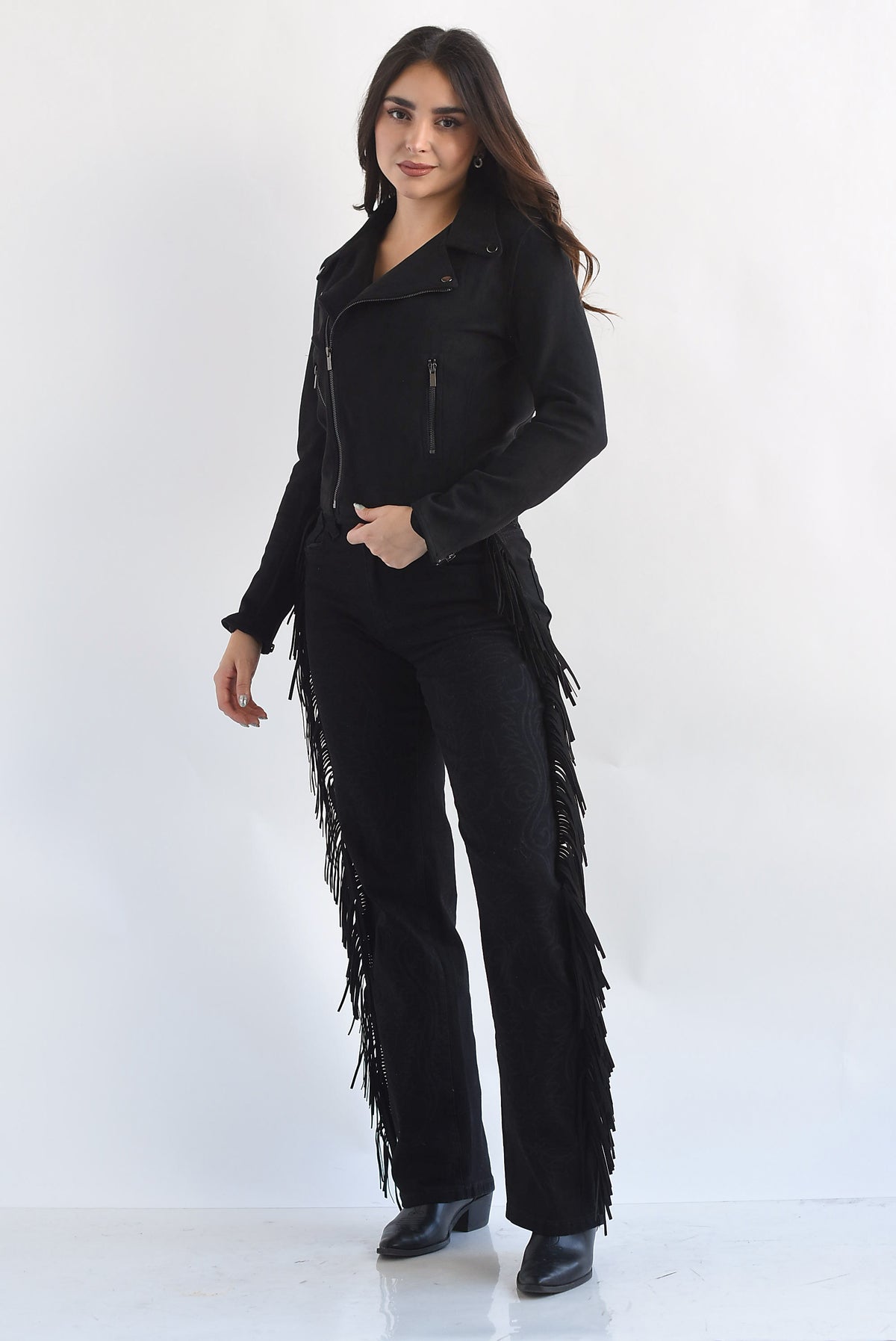 PREVENTA Jeans flecos suede