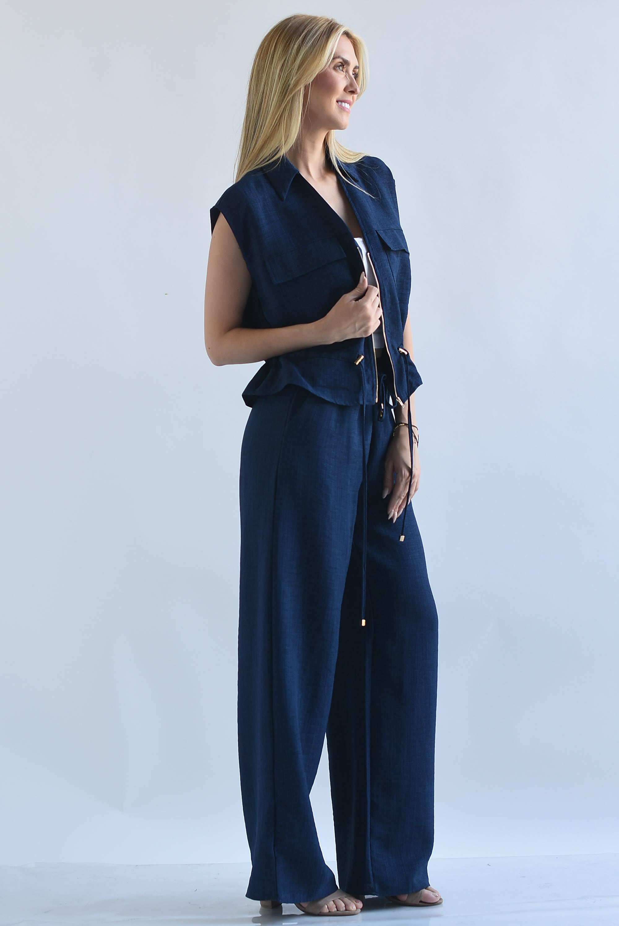 Set Pantalón y Chaleco cargo tipo lino