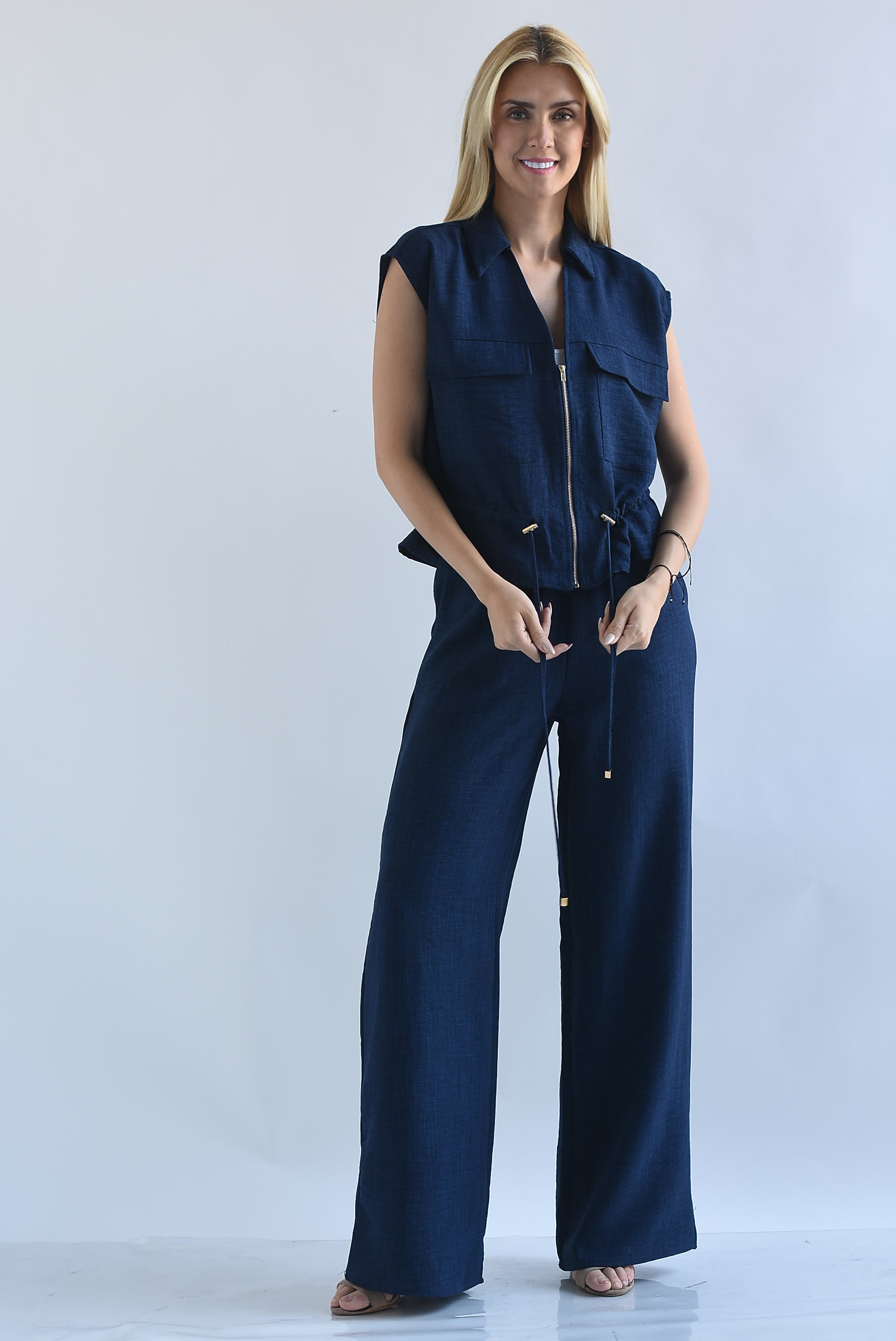 Set Pantalón y Chaleco cargo tipo lino