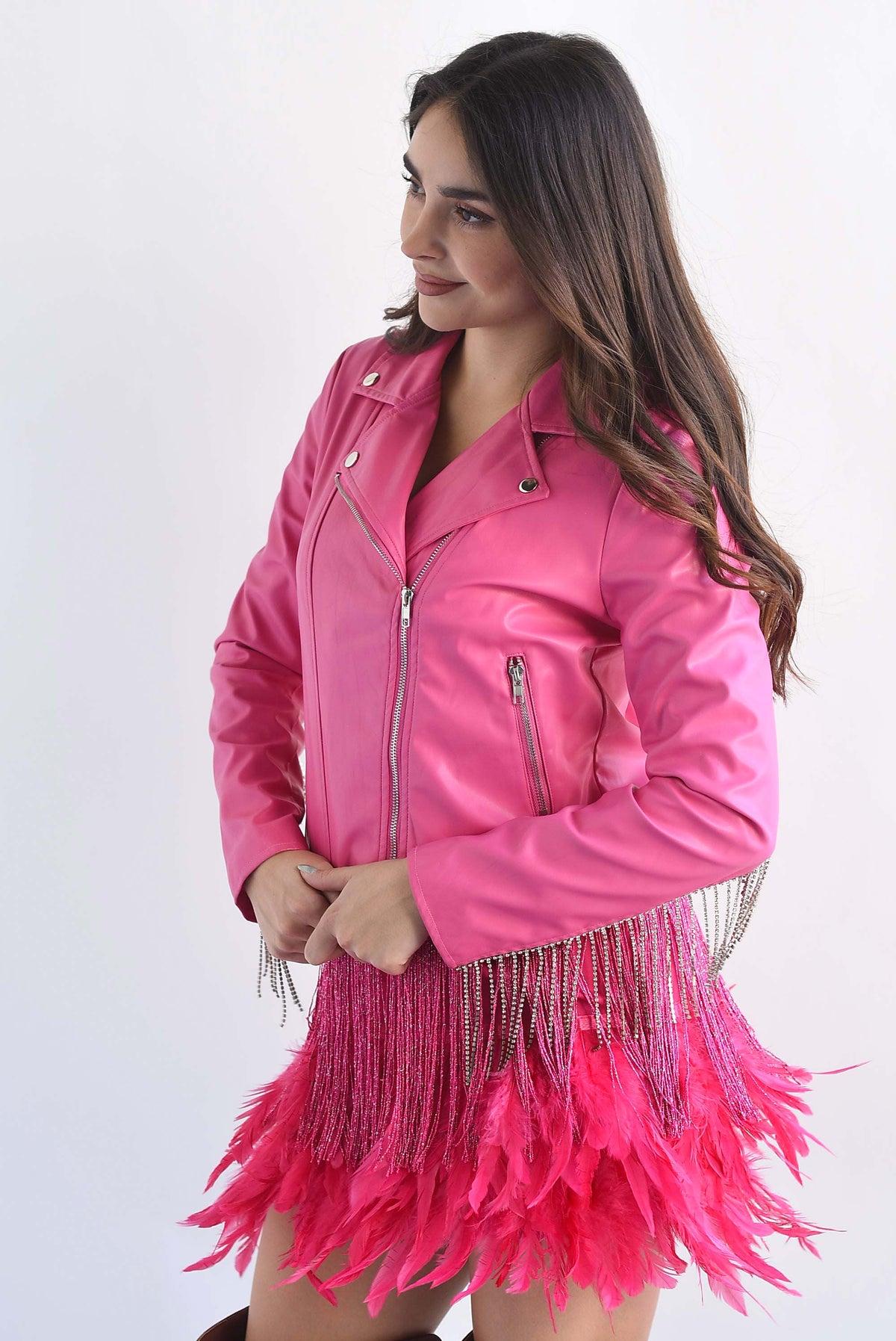Mini falda con flecos y plumas Fiusha