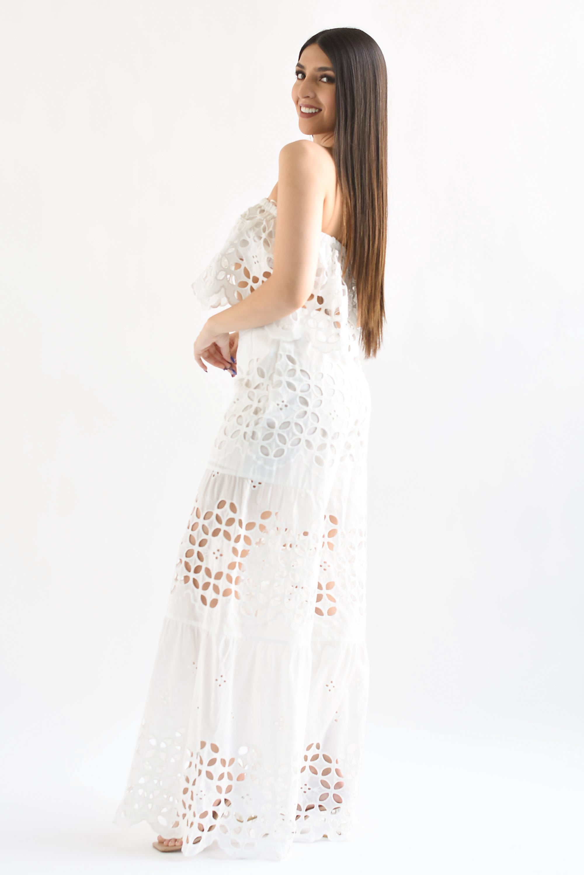 Set Pantalón wide y Top calado Blanco