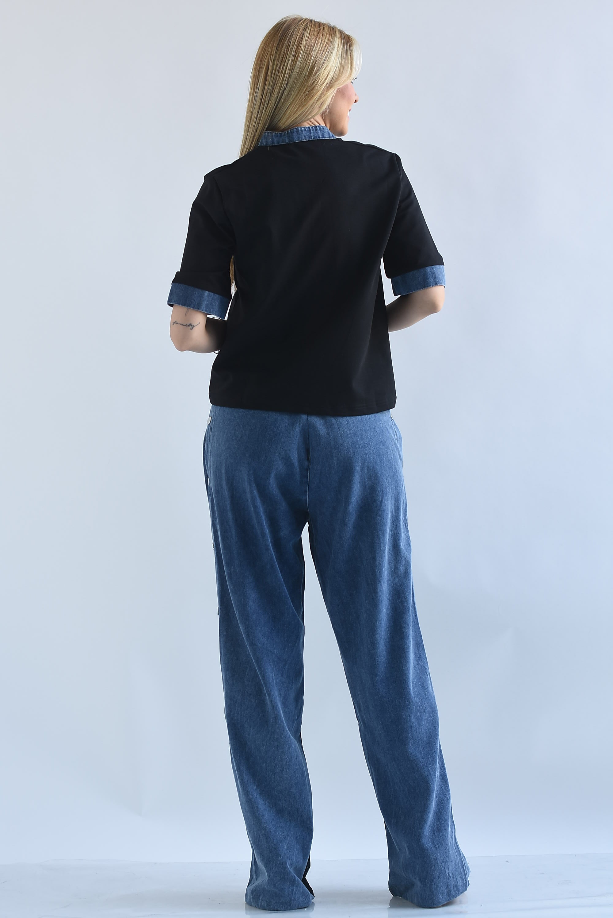 Set Pantalón broches track y Blusa con Denim