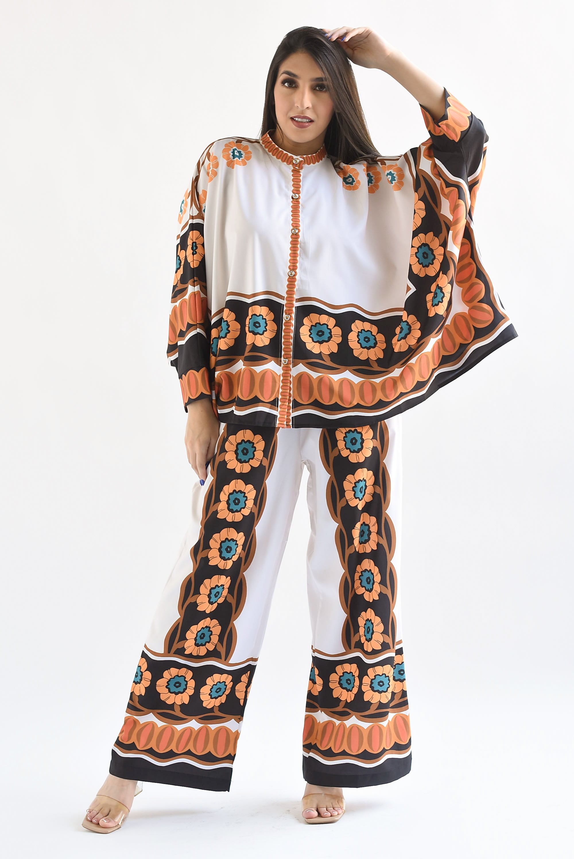 Set Pantalón y Blusa manga vampiro Flores