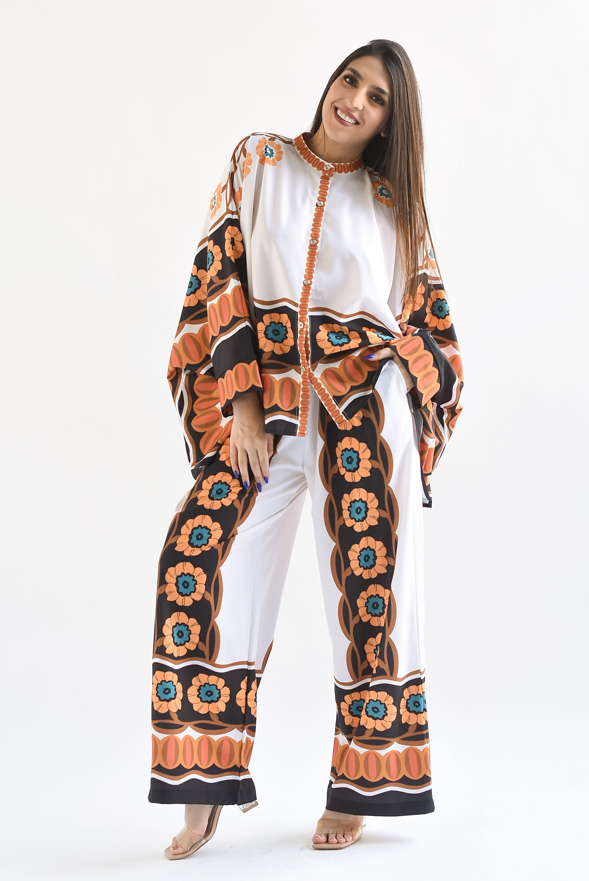 Set Pantalón y Blusa manga vampiro Flores