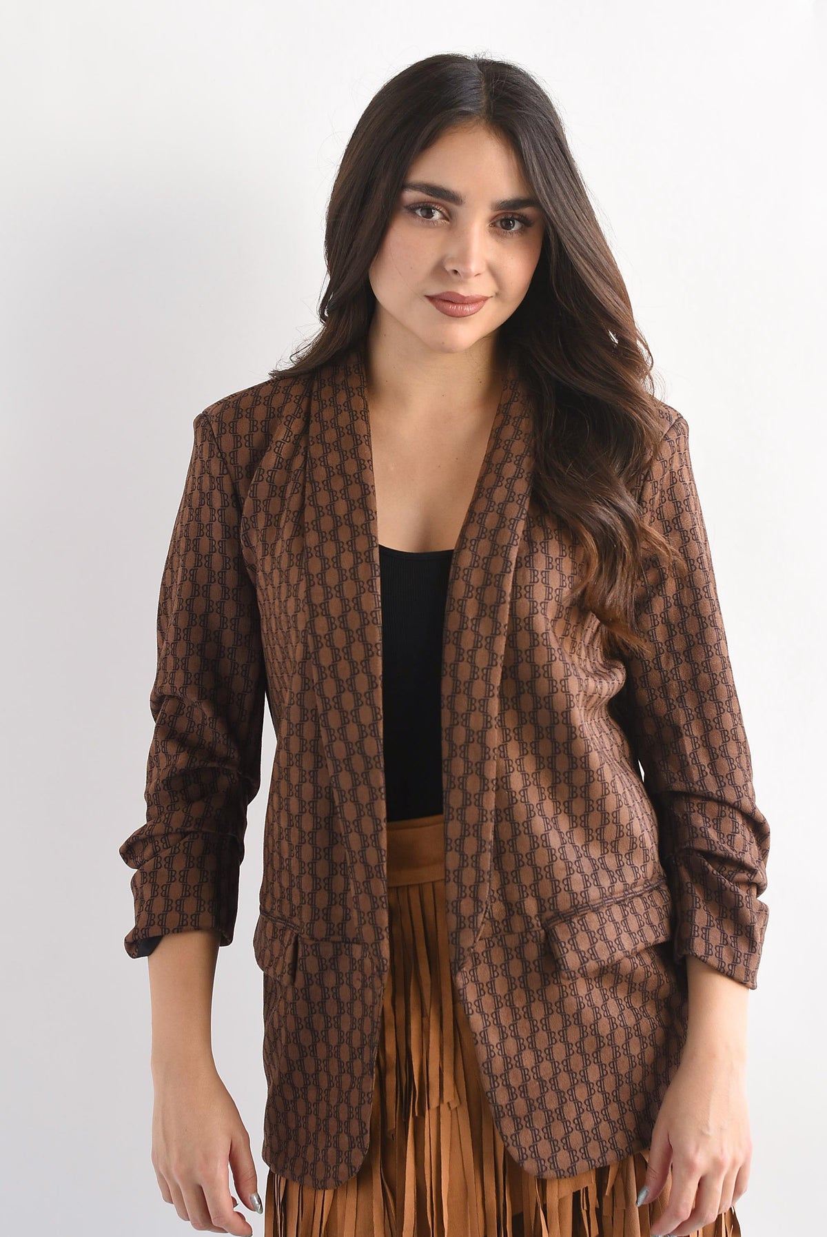 Blazer manga 3/4 fruncida suede