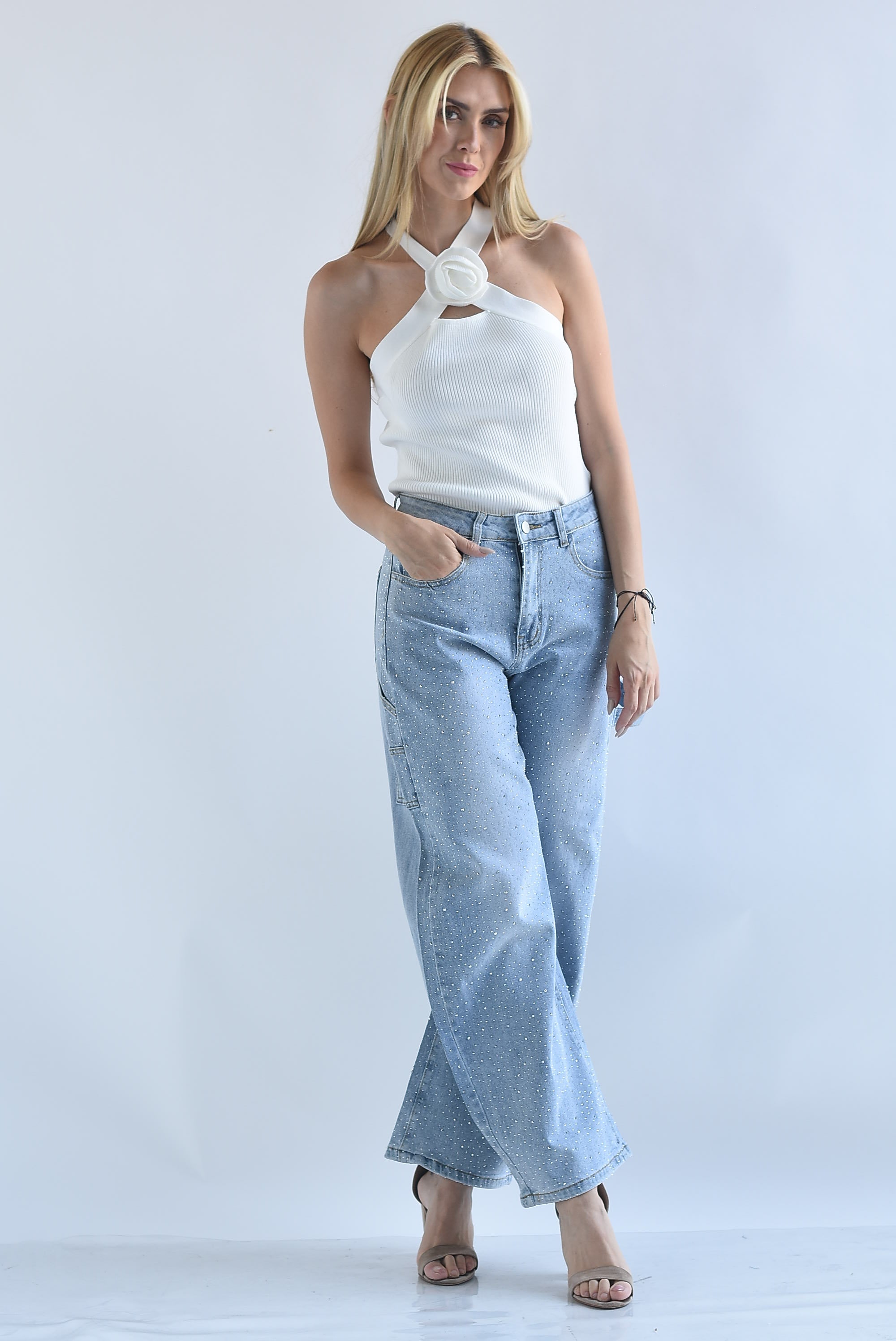 Jeans barrel brillo frontal