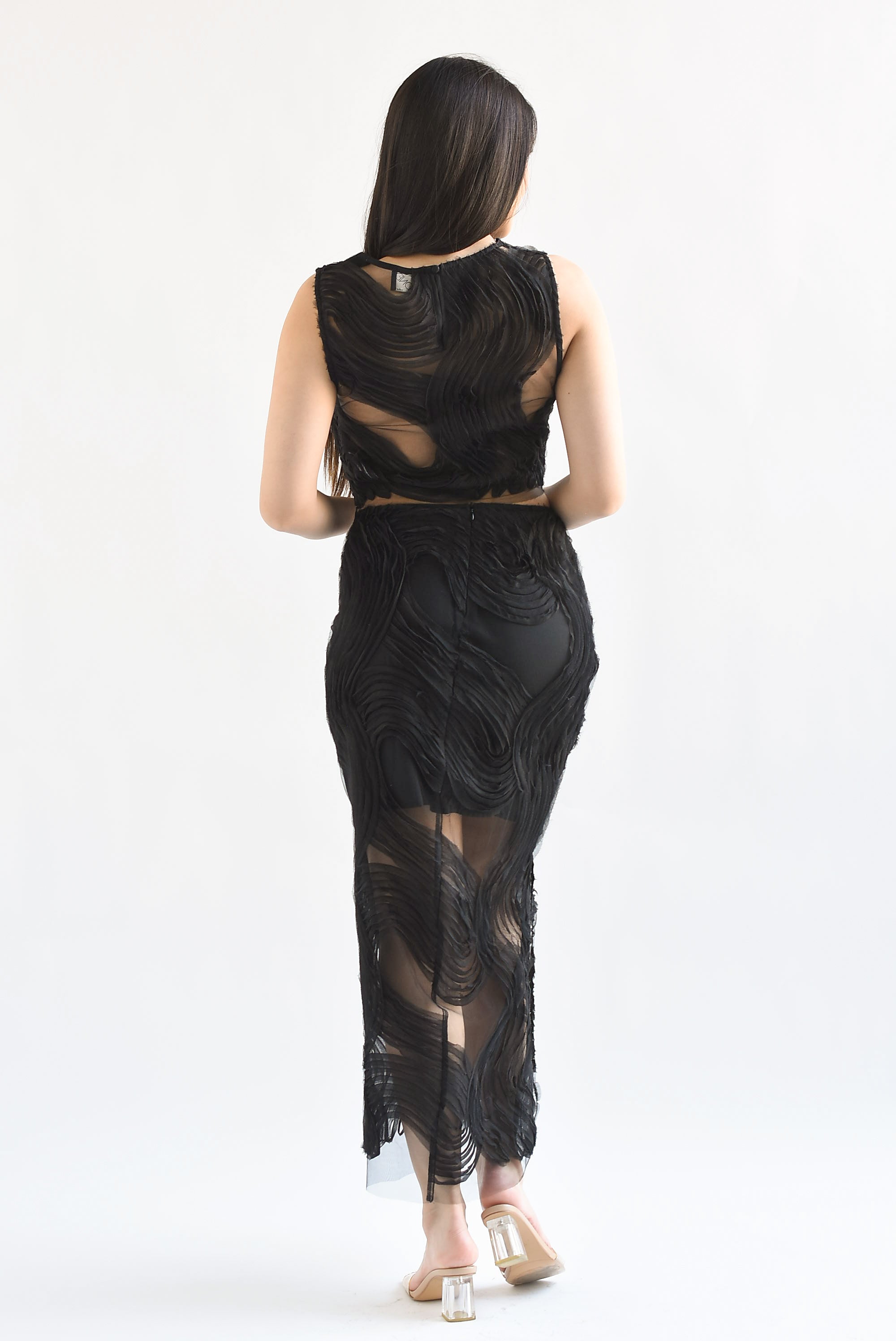 Set Falda y Blusa mesh olas Negro