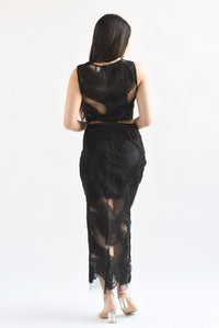 Fashion Styled Set Falda y Blusa mesh olas Negro