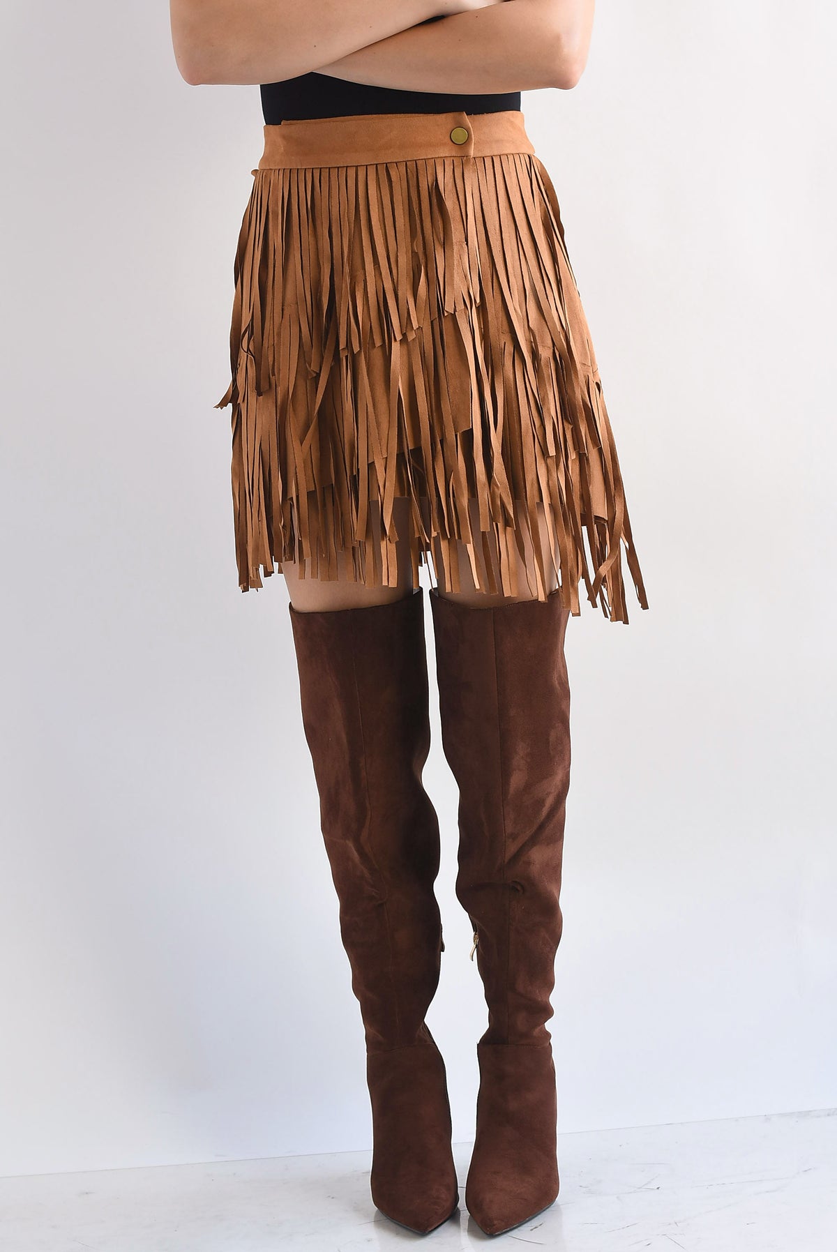 Falda envolvente suede flecos Camel