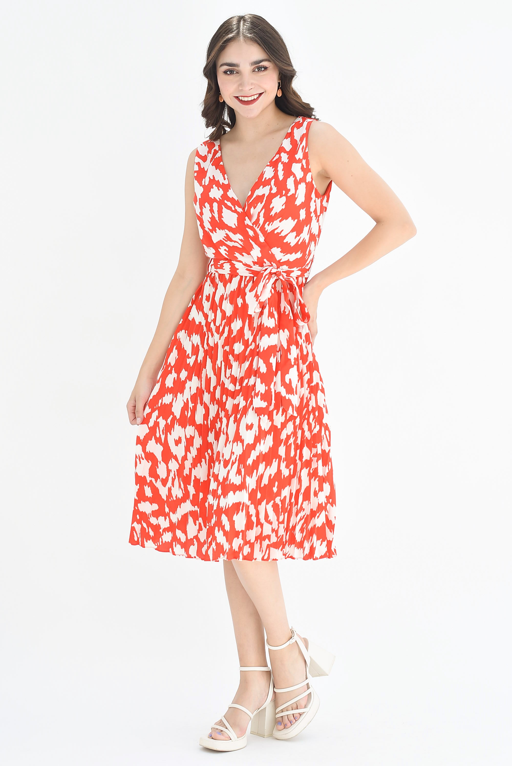 Vestido plisado manchas Rojo