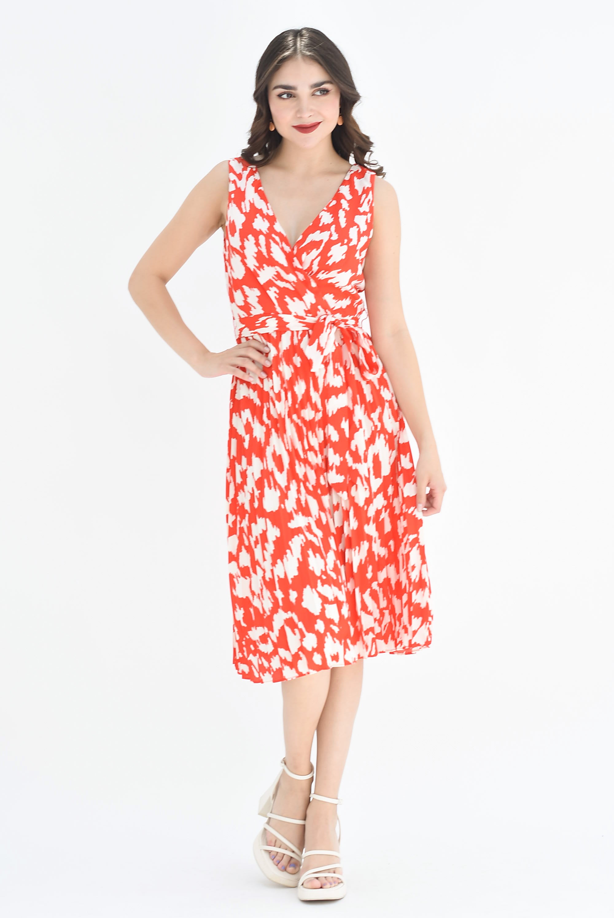 Vestido plisado manchas Rojo