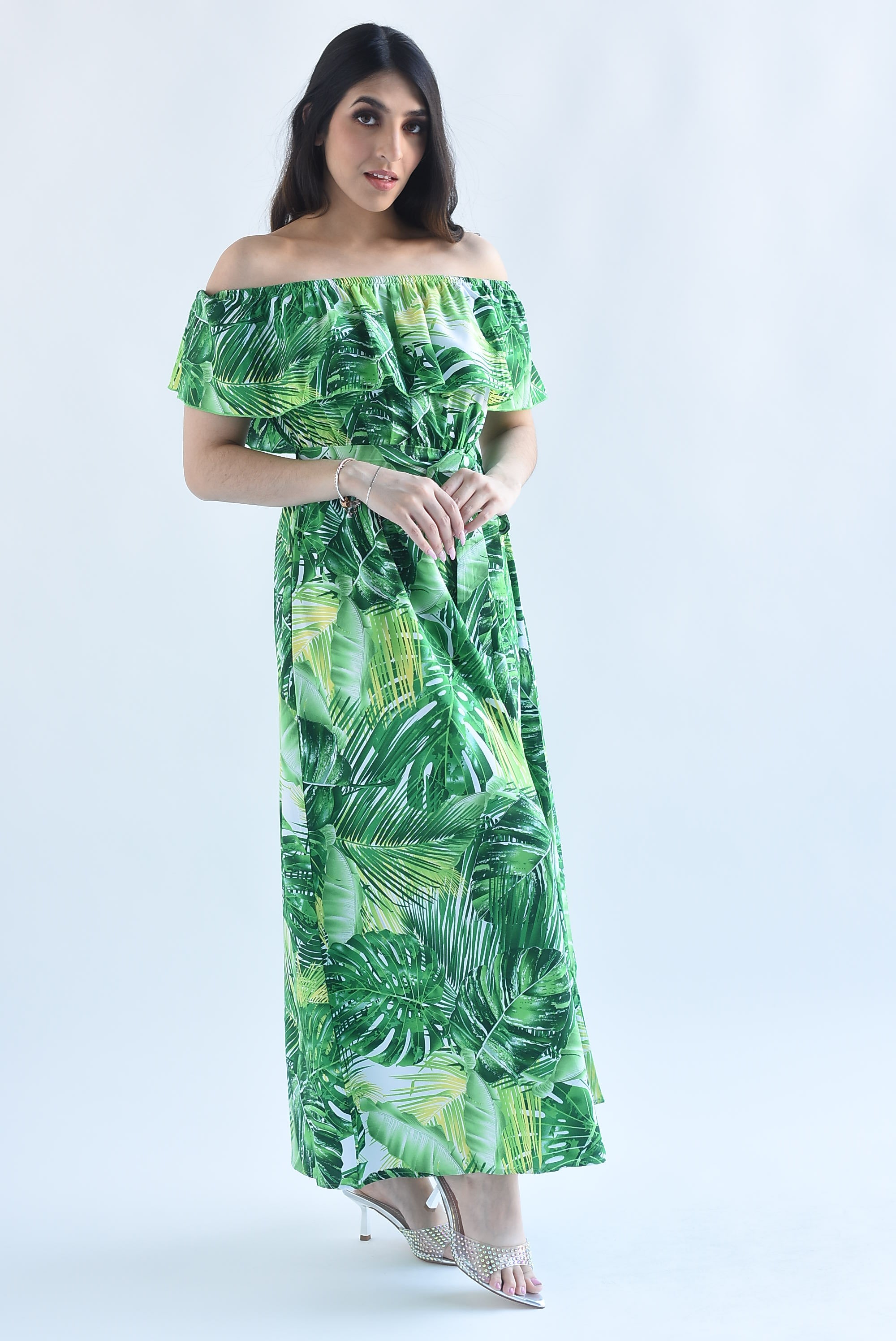 Vestido off-shoulders Tropical