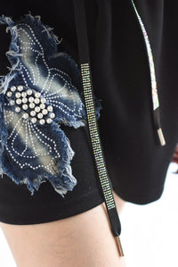 Fashion Styled Set Short y T-Shirt mariposas denim Negro