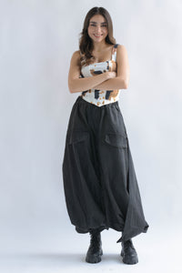 Fashion Styled Pantalón globo jareta Denim Negro