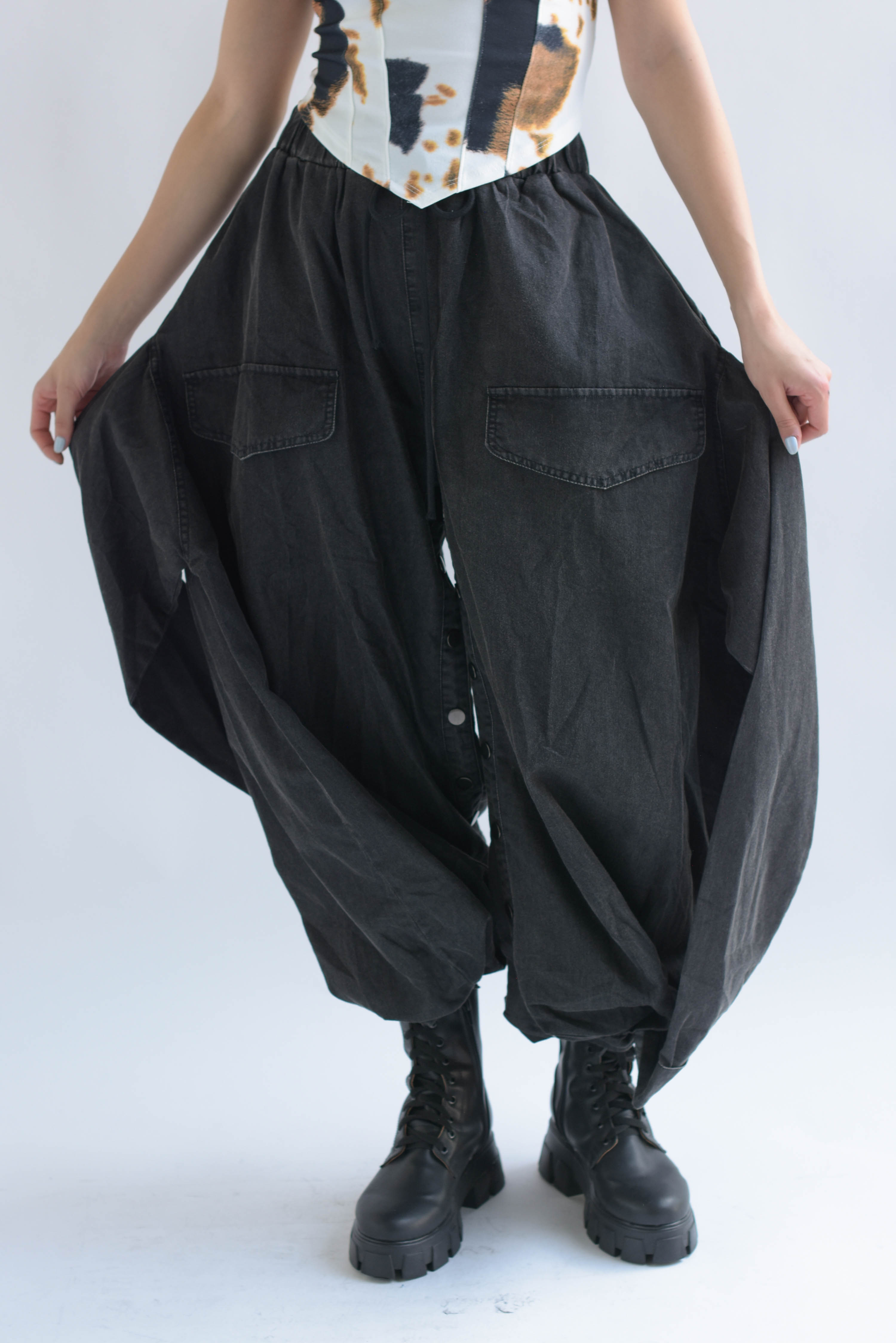 Pantalón globo jareta Denim Negro