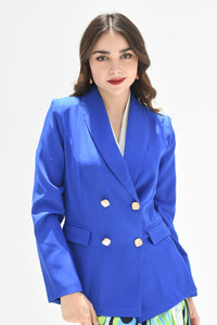 Fashion Styled Blazer botones dorados cruzados Azul Rey