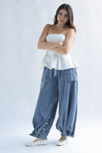 Fashion Styled Pantalón globo jareta Denim Light